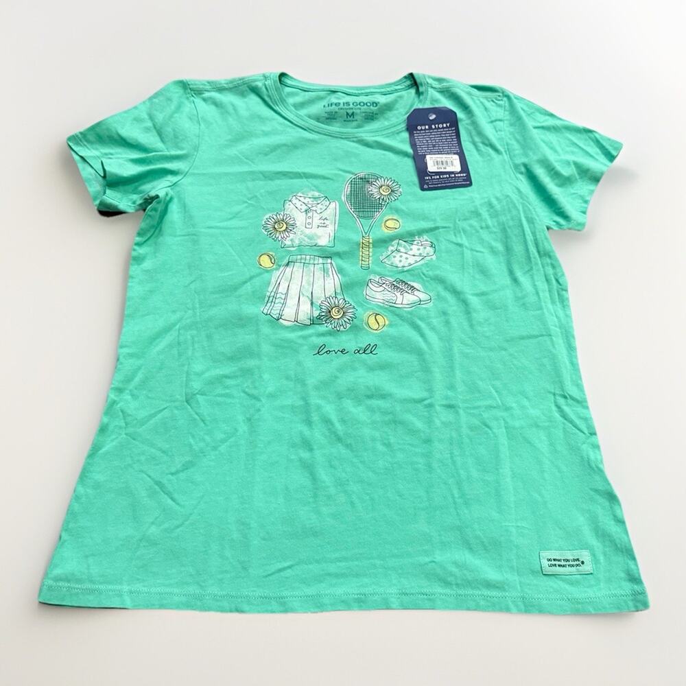 Life Is Good Crusher Womens Green Te Love All Tennis Shirt Sleeve T-Shirt M NWT